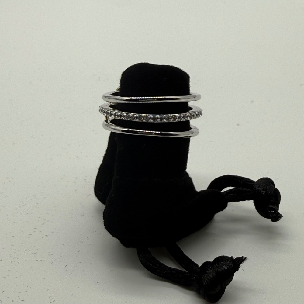 Silver Linked Ring Set 3-Band Stackable Quiet Luxury Style Jewelry Size 6